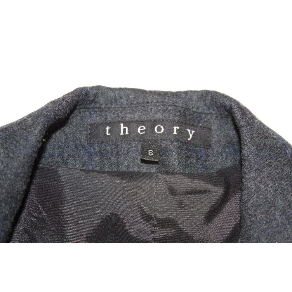 Theory Coat Womens 2 Button Up Blend Wool Blazer Gray Plaid Made USA Pockets 6 - Picture 3 of 6